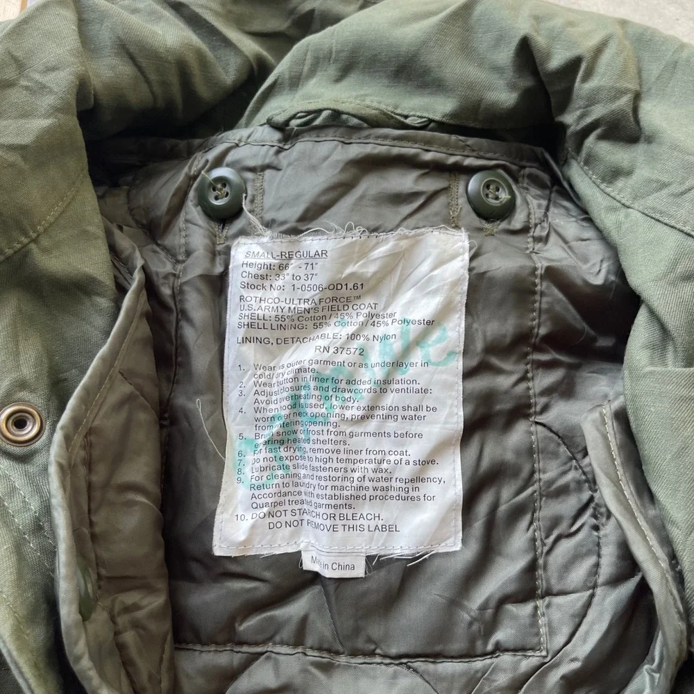 Rothco Ultra Force US Army Mens M-65 Field Coat Jacket Olive Green Small Regular